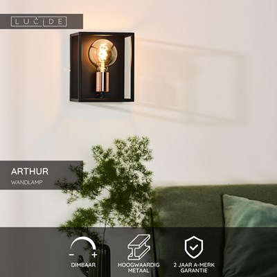 Lucide ARTHUR - Wandlamp - 1xE27 - Zwart